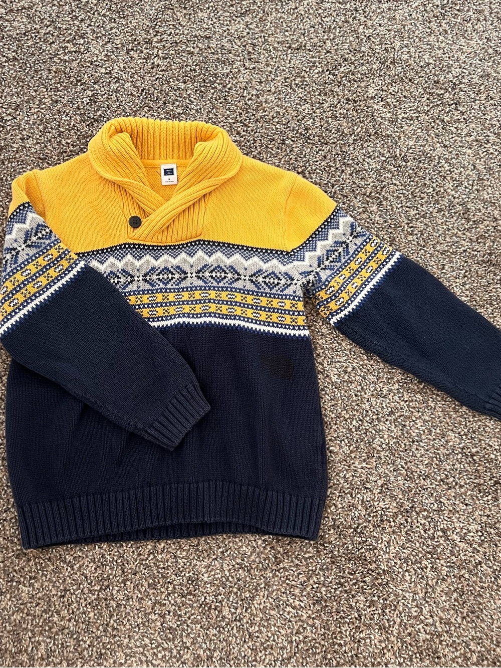 Janie and Jack Yellow & Navy Fair Isle Shawl Collar Sweater